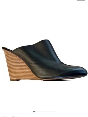 Nine West Salome Black Leather Slip On Mule Wedges Women's Size 9 M
